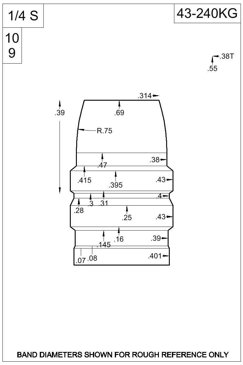 Dimensioned view of bullet 43-240KG