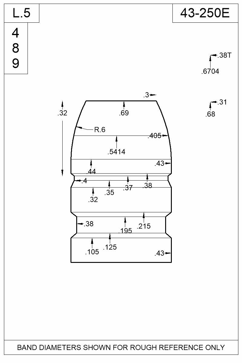 Dimensioned view of bullet 43-250E