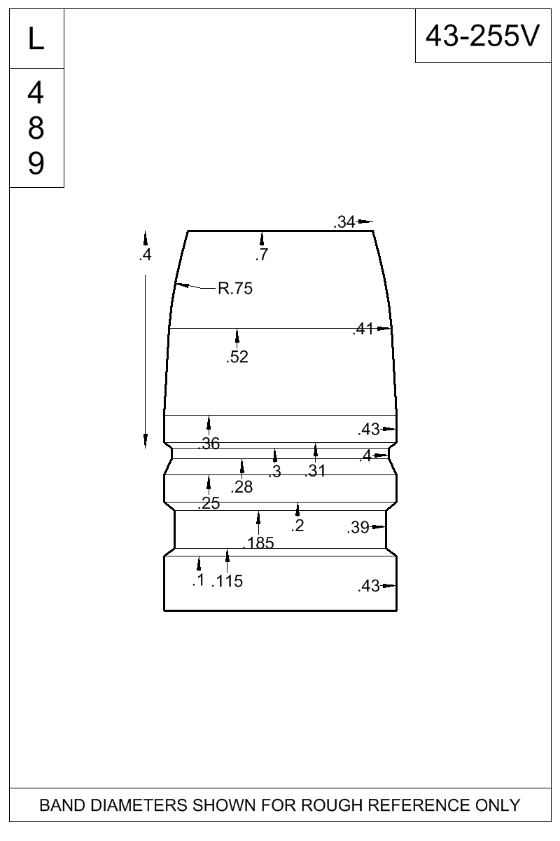 Dimensioned view of bullet 43-255V