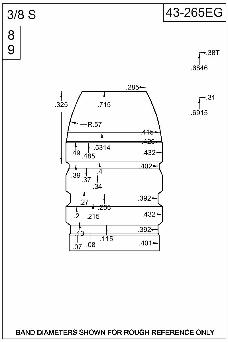 Dimensioned view of bullet 43-265EG