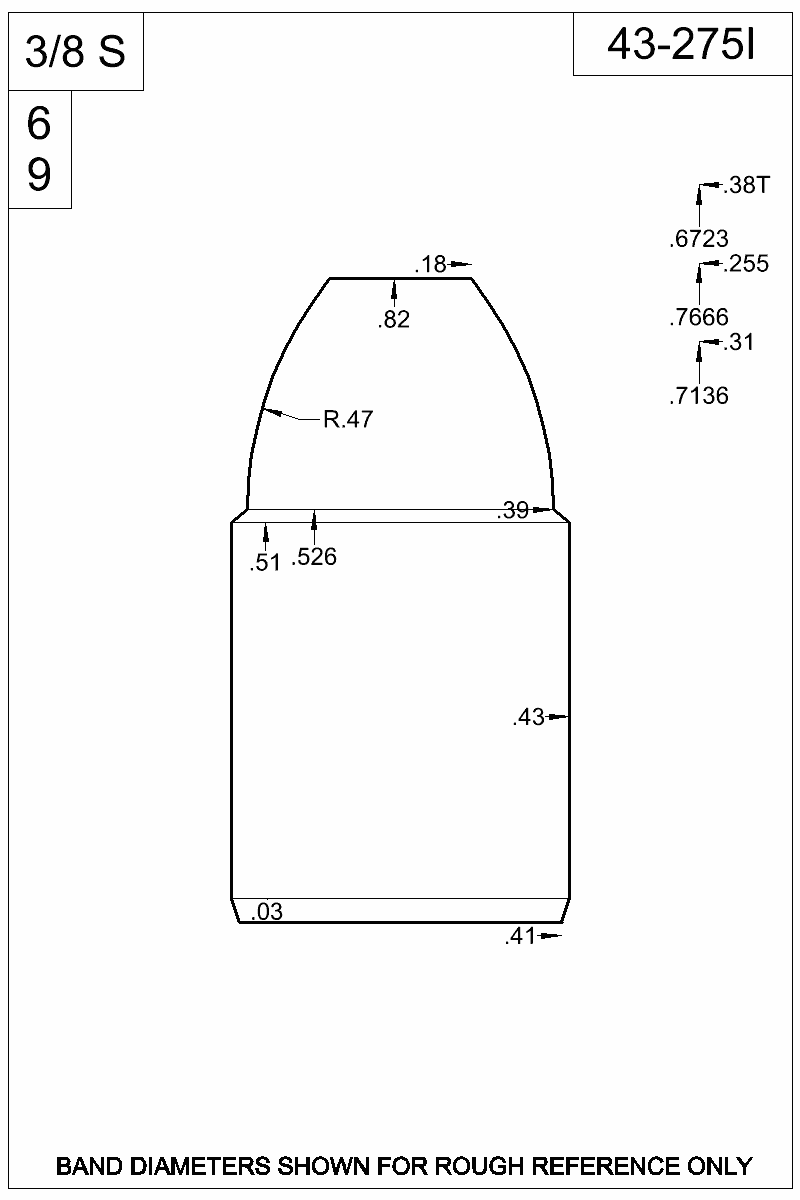Dimensioned view of bullet 43-275I