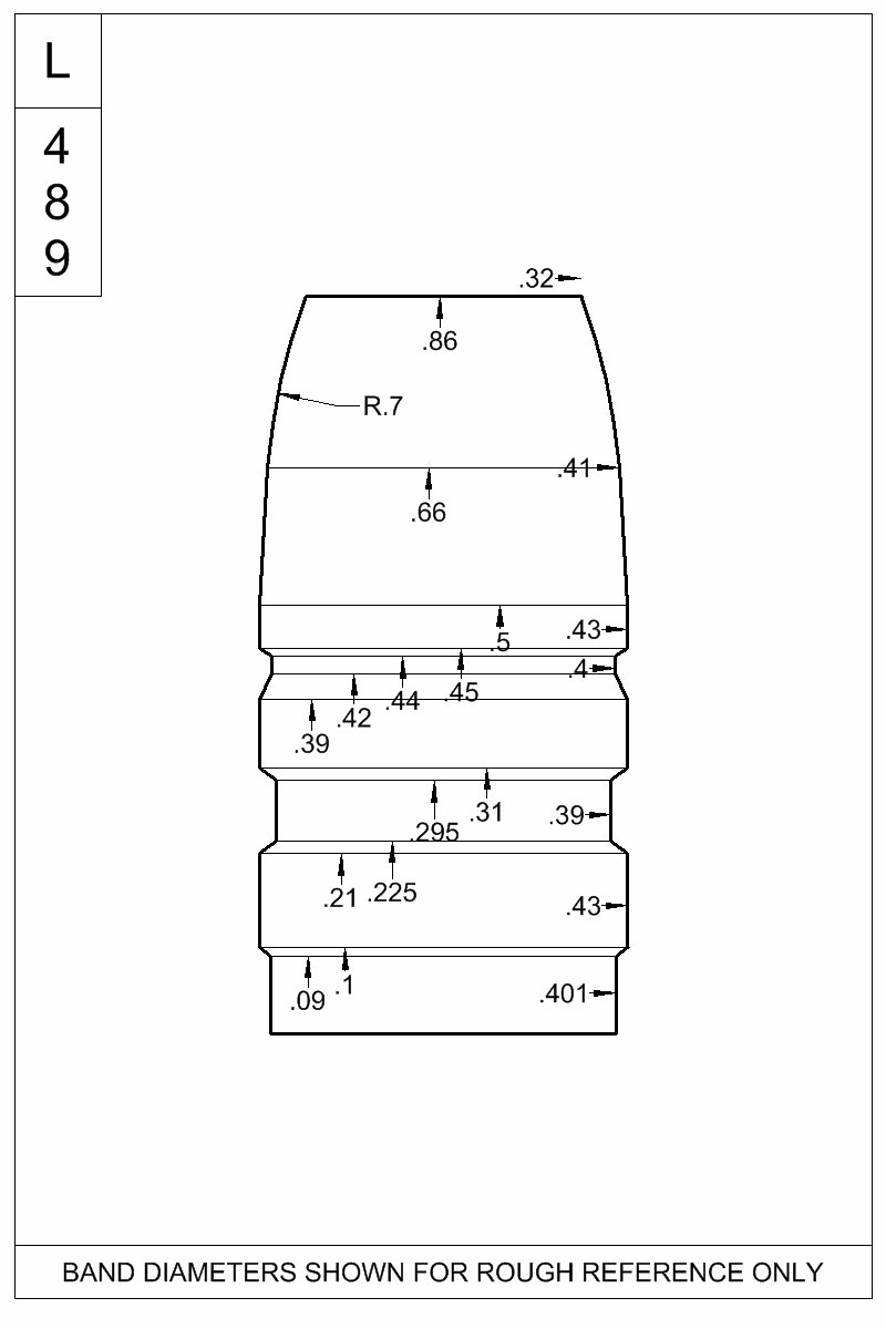 Dimensioned view of bullet 43-320A