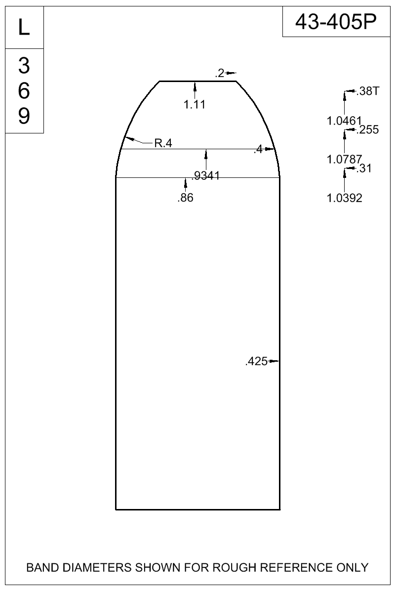 Dimensioned view of bullet 43-405P