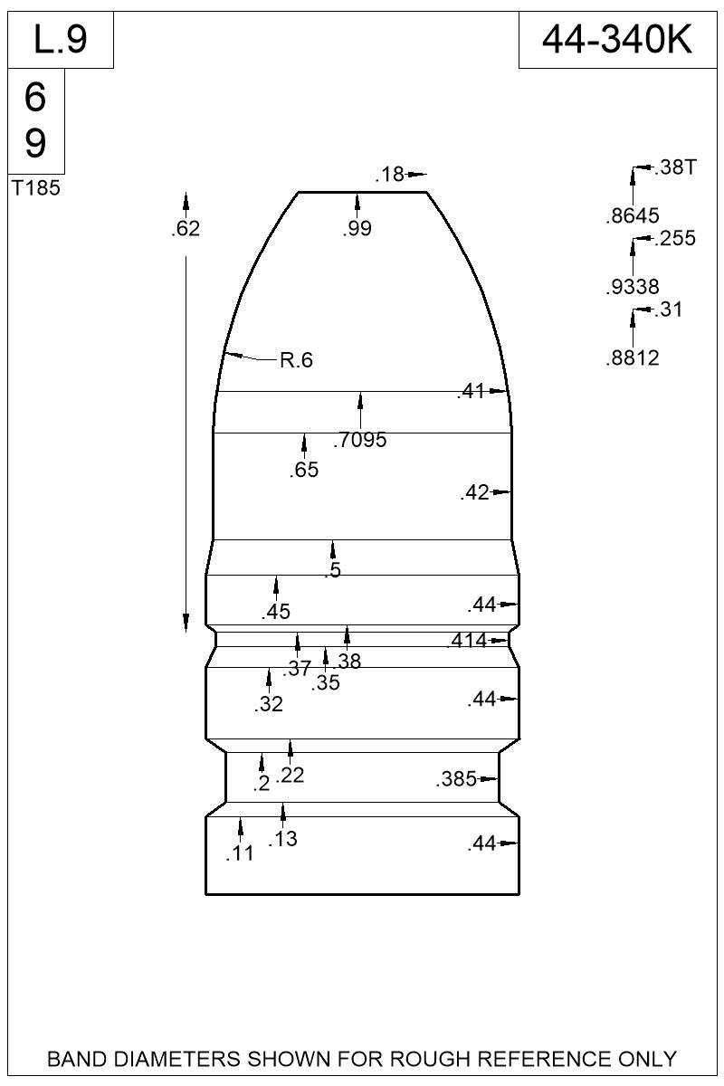 Dimensioned view of bullet 44-340K