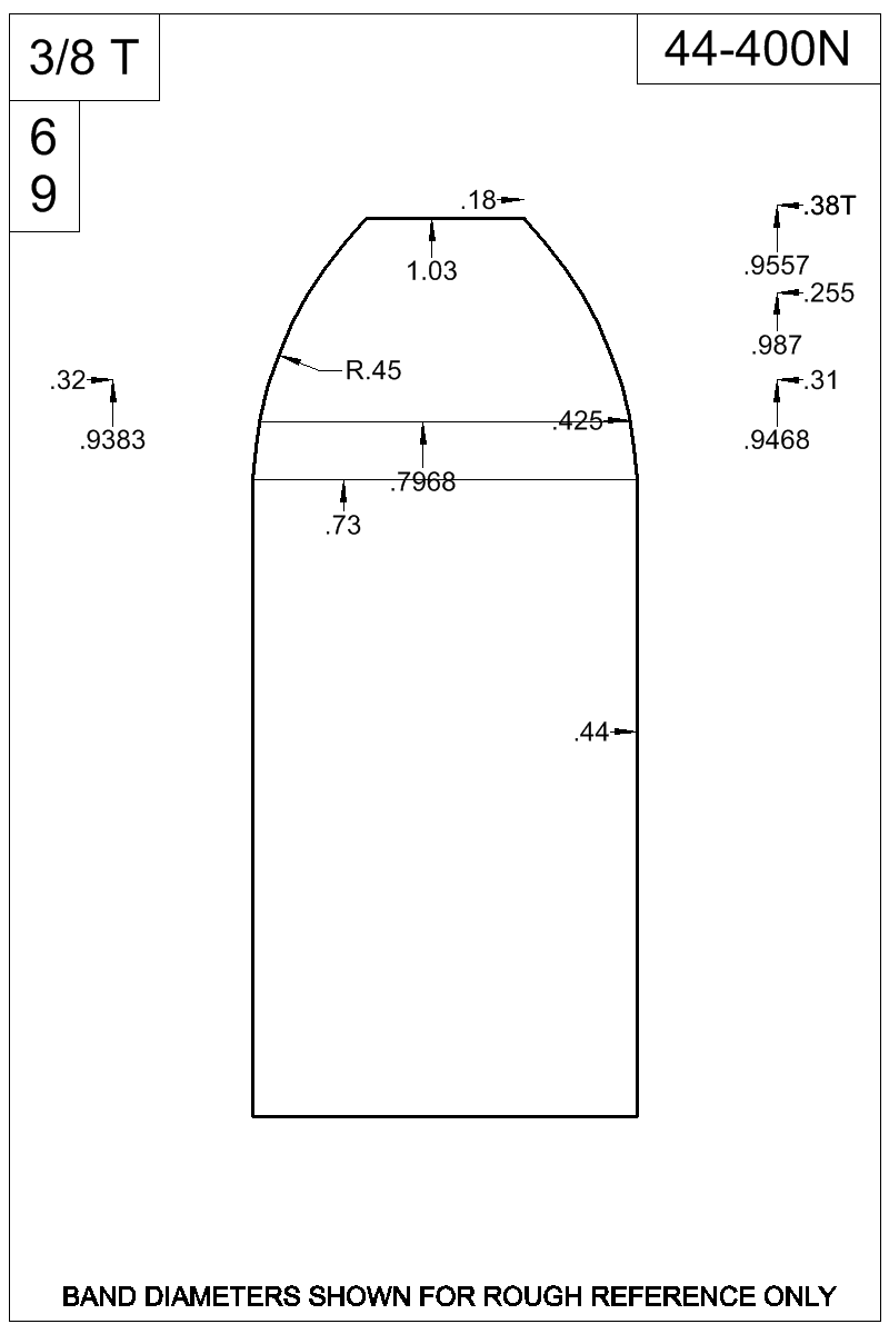 Dimensioned view of bullet 44-400N