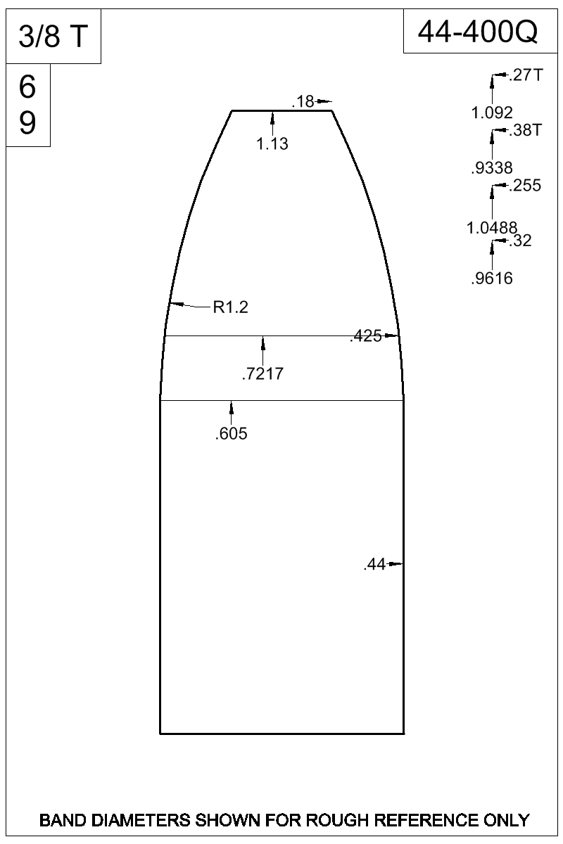 Dimensioned view of bullet 44-400Q