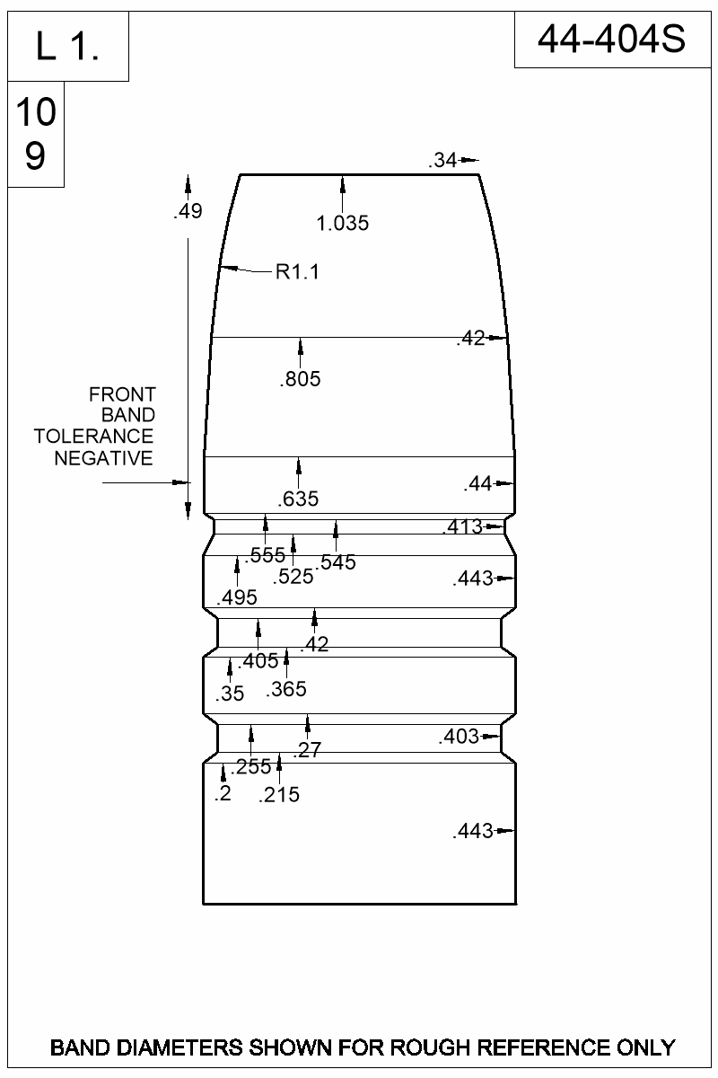 Dimensioned view of bullet 44-404S