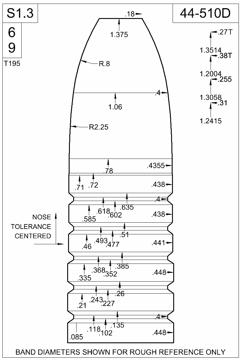 Dimensioned view of bullet 44-510D