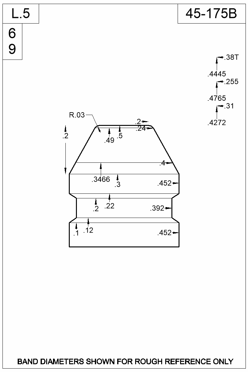 Dimensioned view of bullet 45-175B