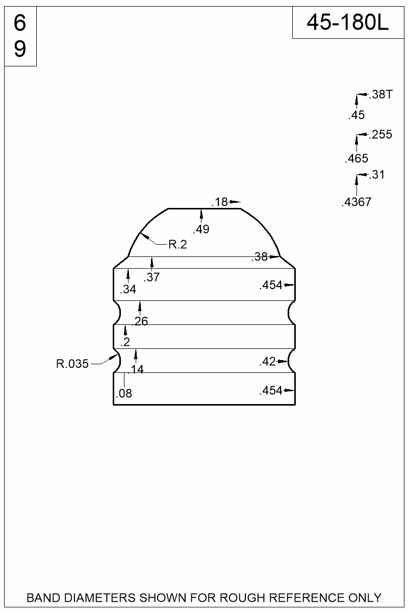 Dimensioned view of bullet 45-180L