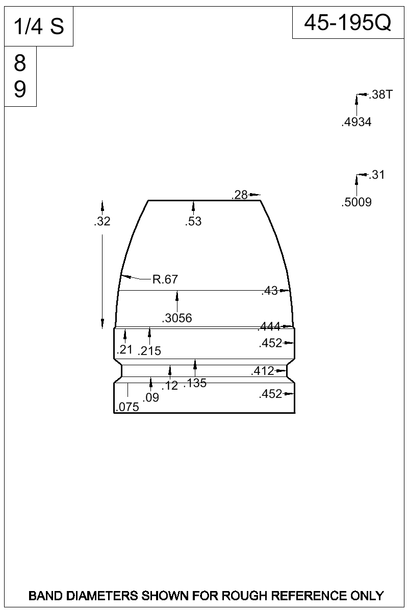 Dimensioned view of bullet 45-195Q
