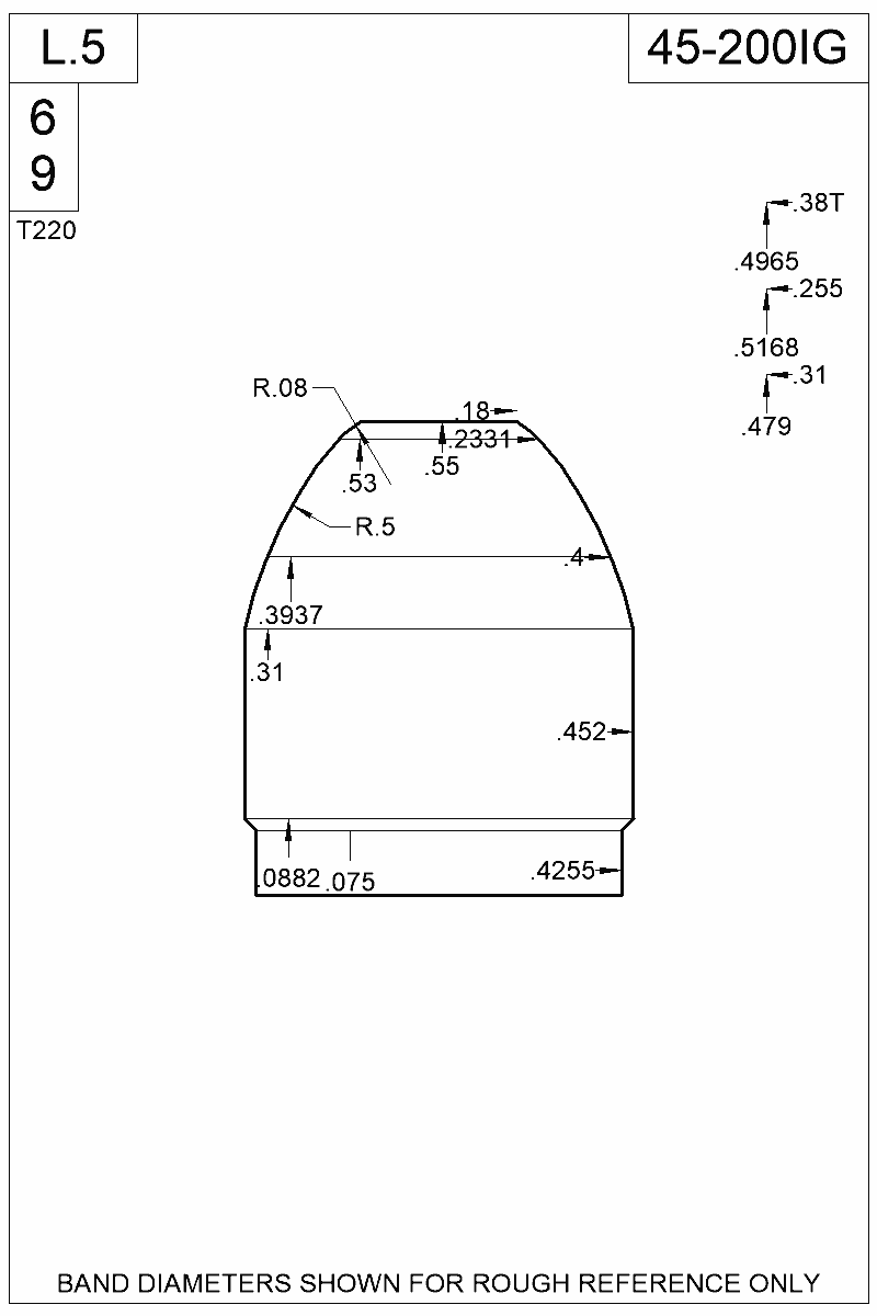 Dimensioned view of bullet 45-200IG