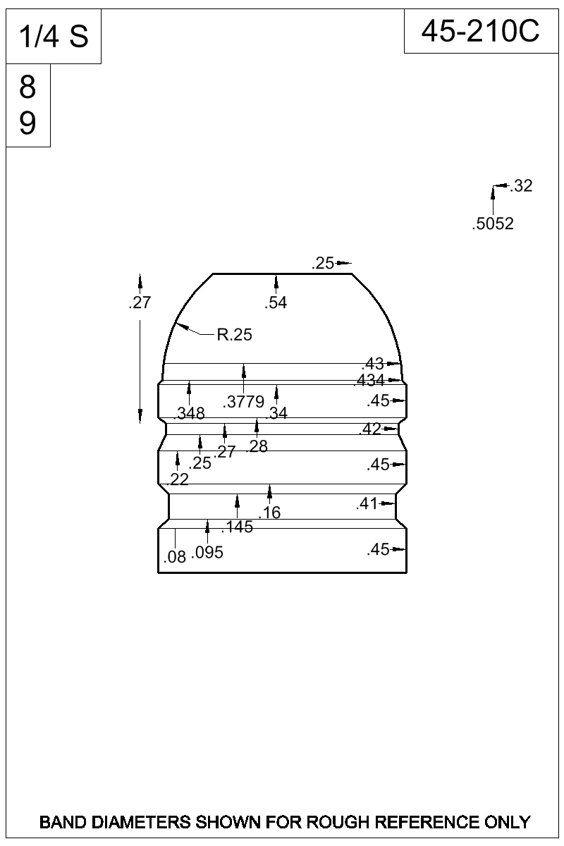 Dimensioned view of bullet 45-210C