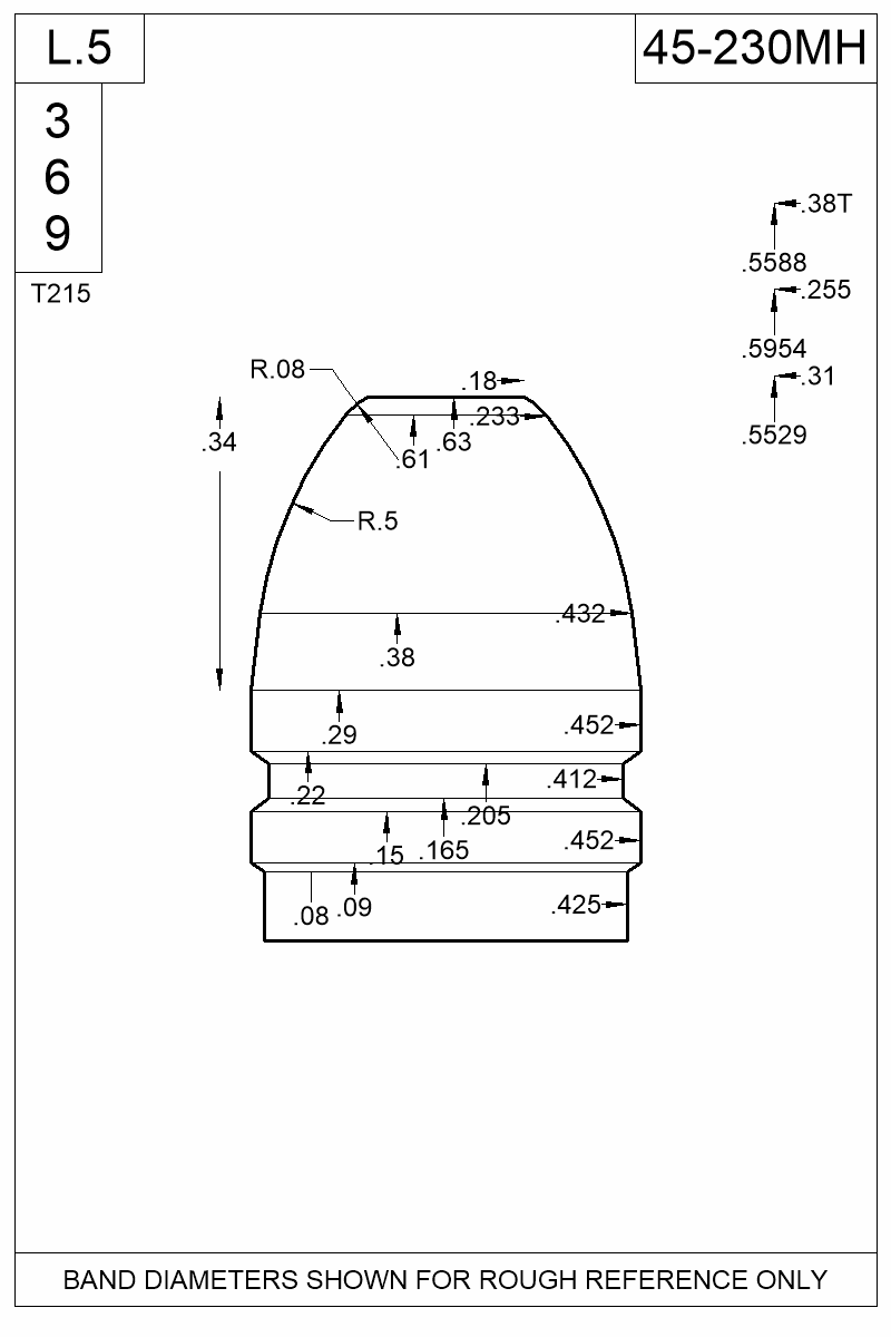 Dimensioned view of bullet 45-230MH