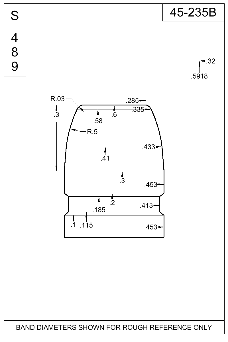 Dimensioned view of bullet 45-235B