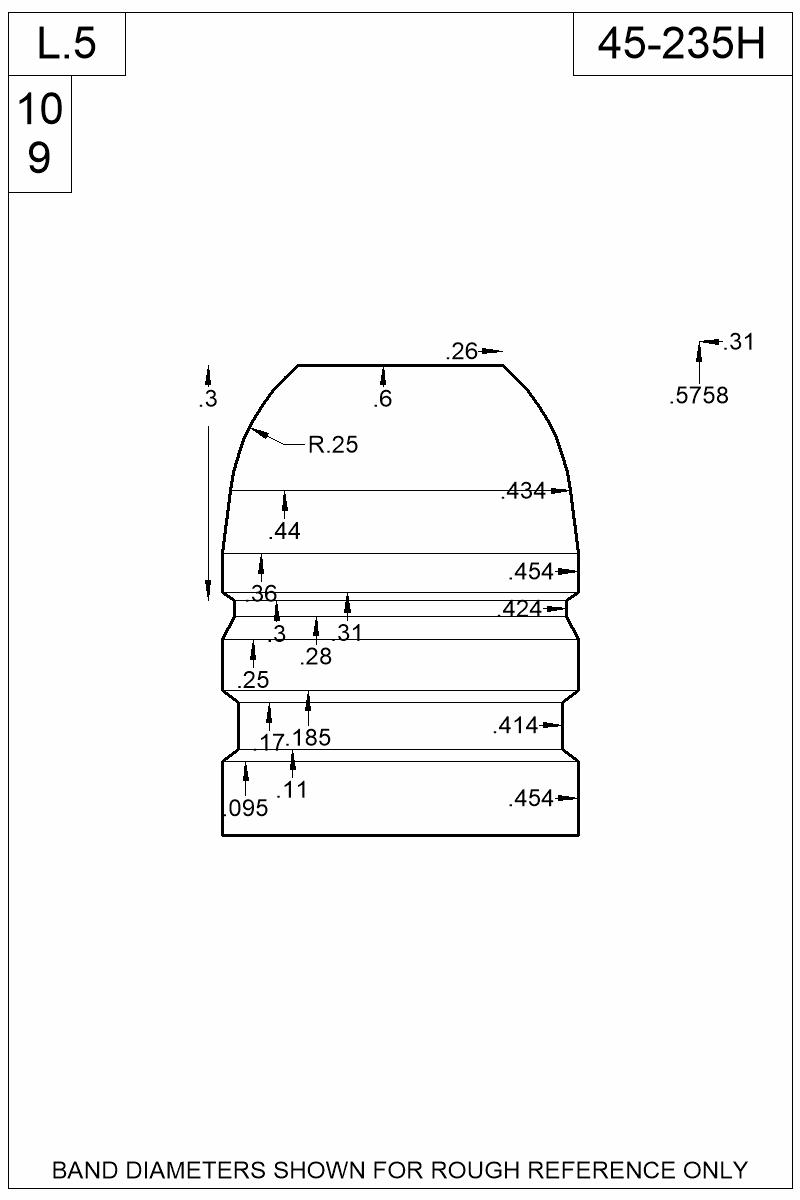 Dimensioned view of bullet 45-235H