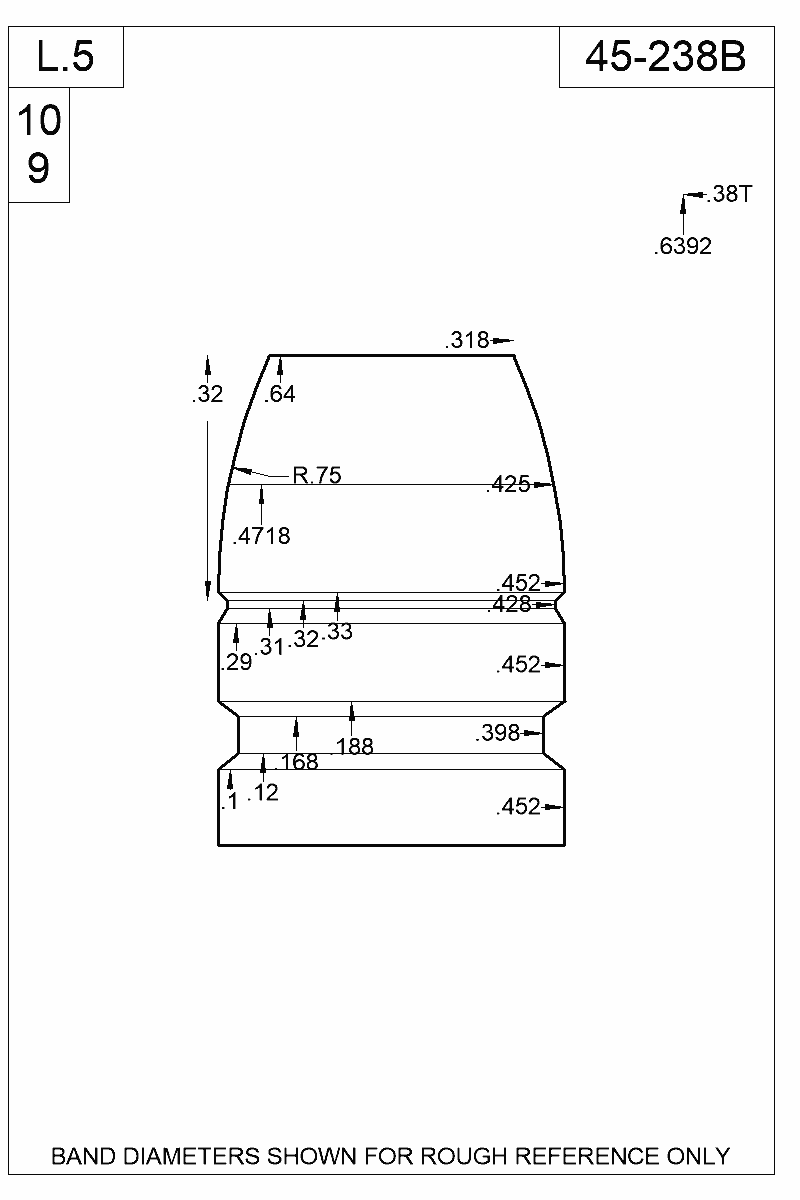 Dimensioned view of bullet 45-238B