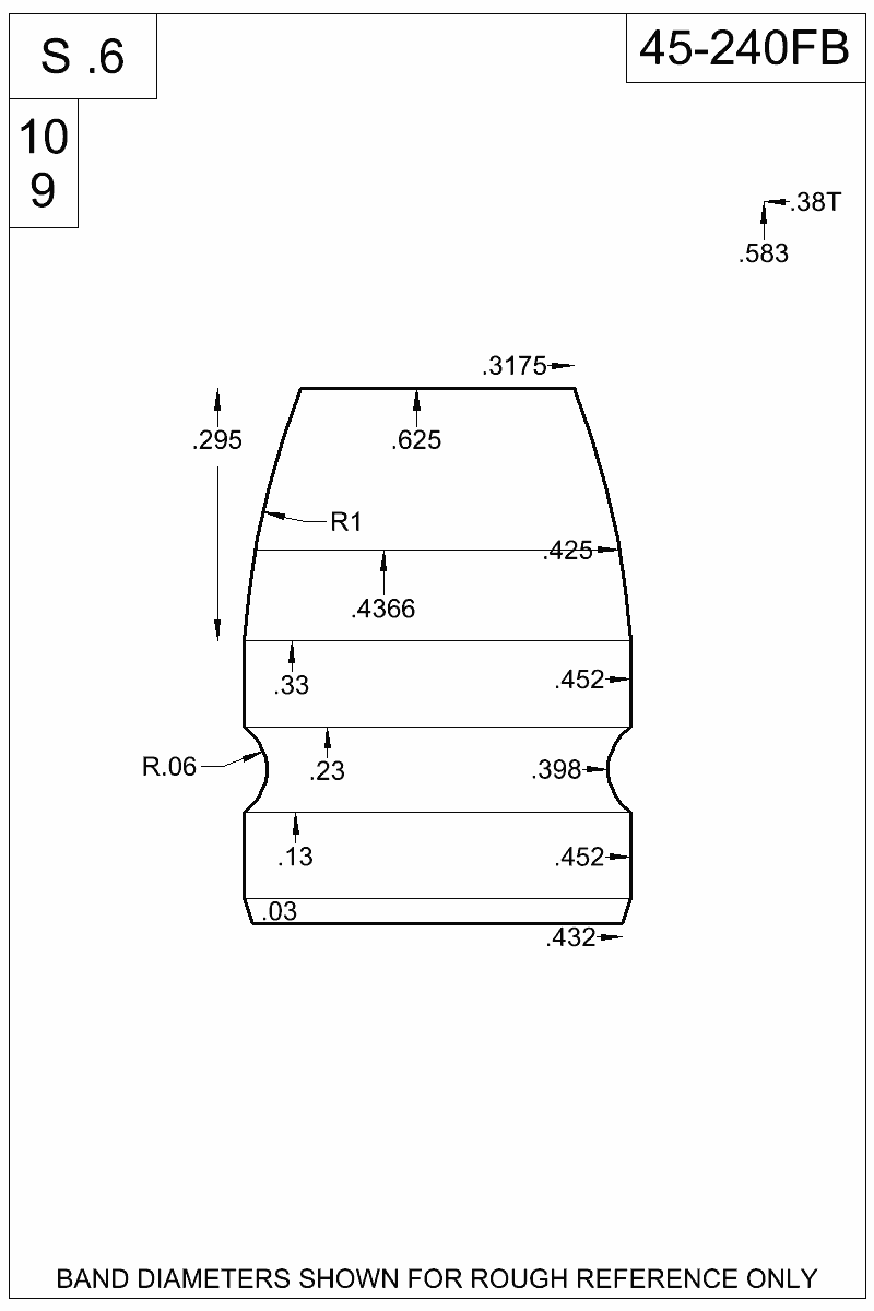 Dimensioned view of bullet 45-240FB
