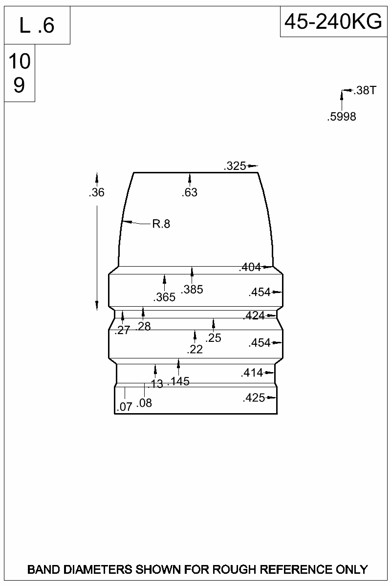 Dimensioned view of bullet 45-240KG