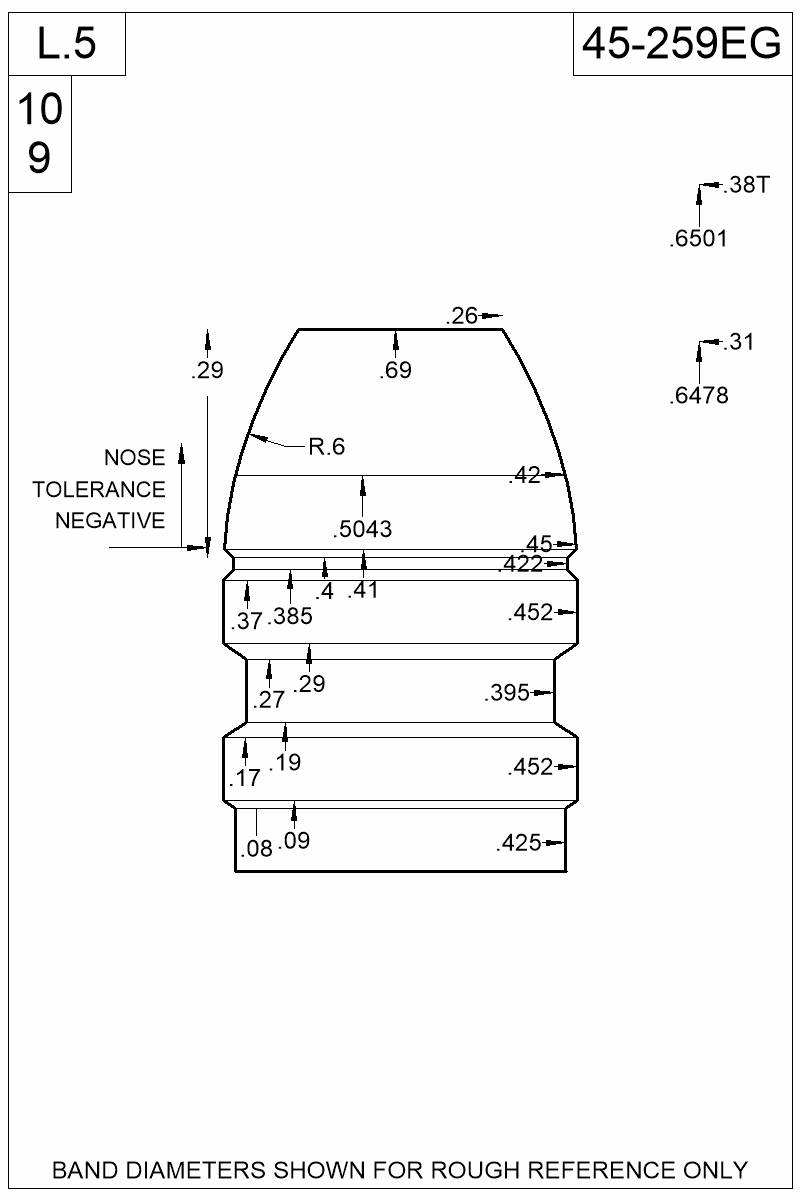 Dimensioned view of bullet 45-259EG