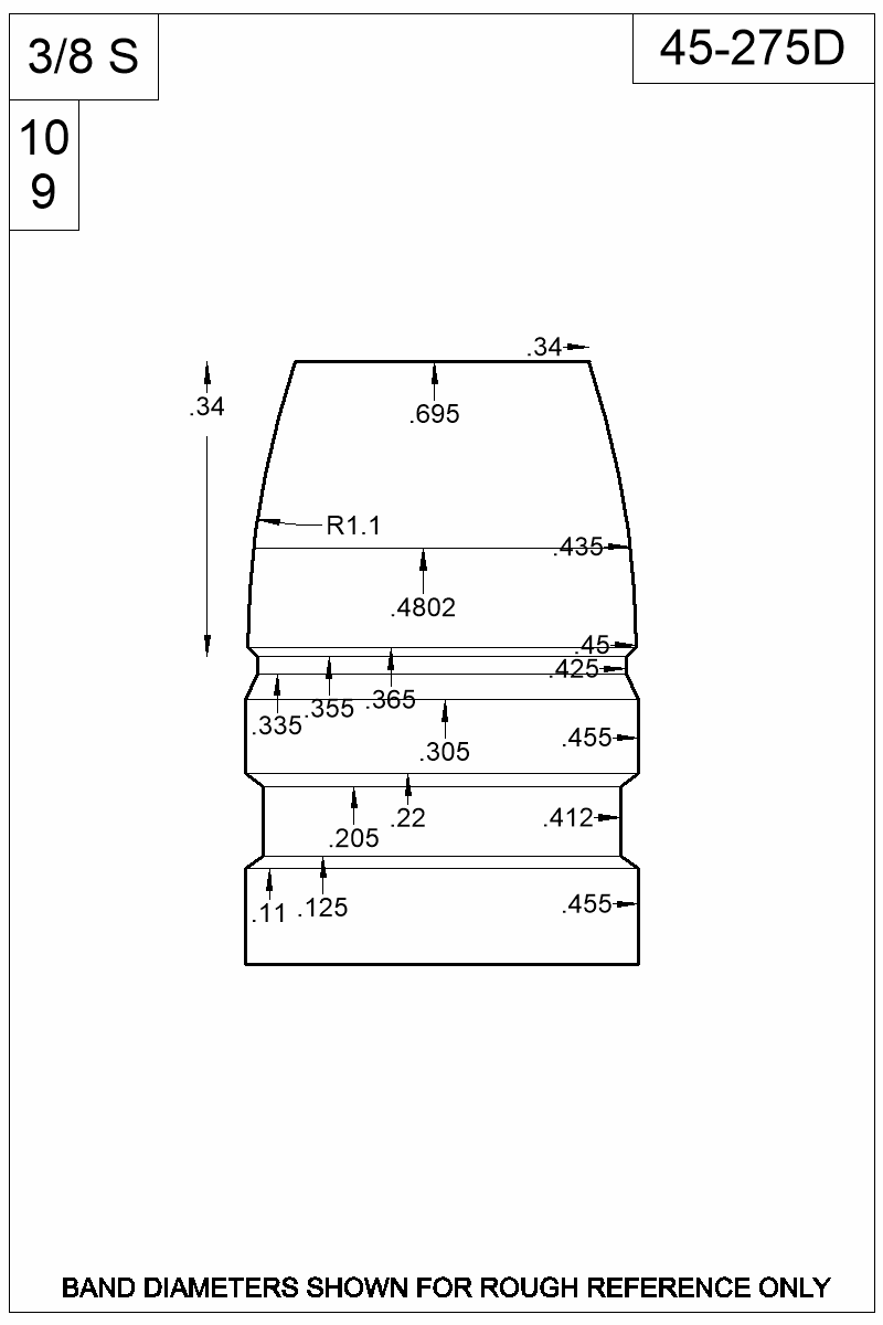 Dimensioned view of bullet 45-275D