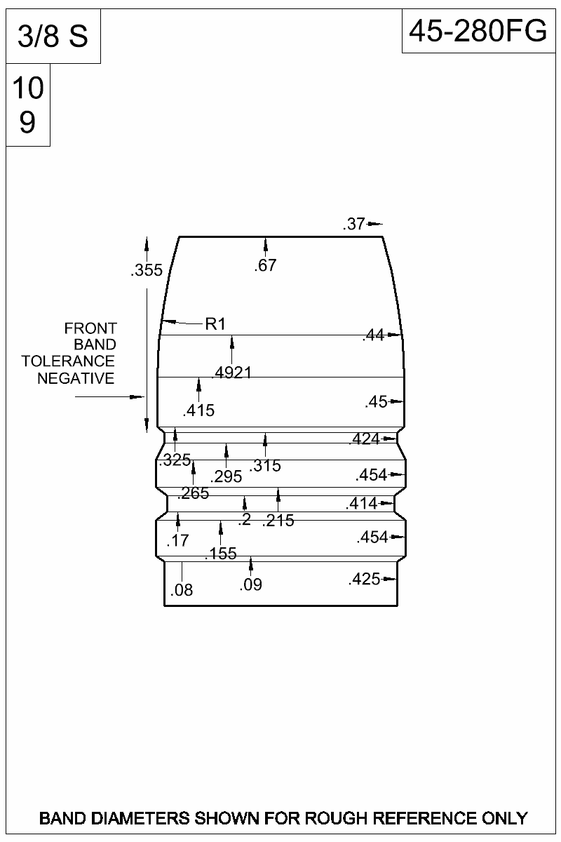 Dimensioned view of bullet 45-280FG