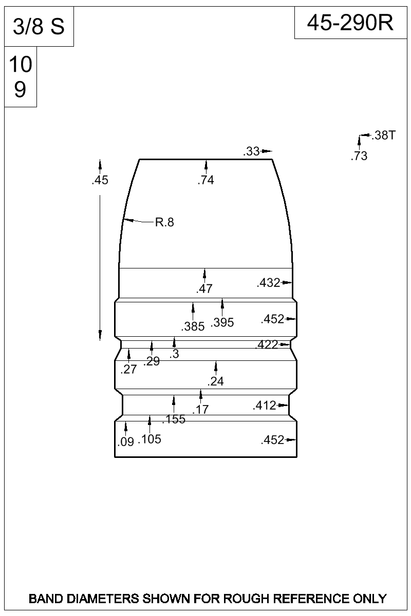 Dimensioned view of bullet 45-290R