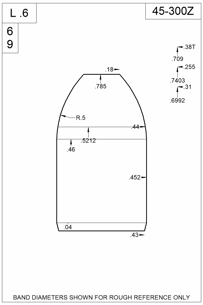 Dimensioned view of bullet 45-300Z