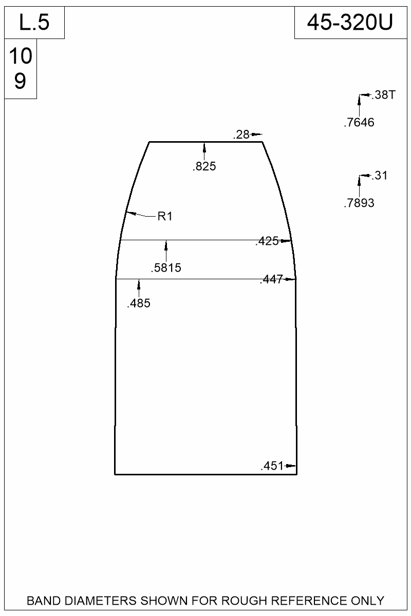 Dimensioned view of bullet 45-320U