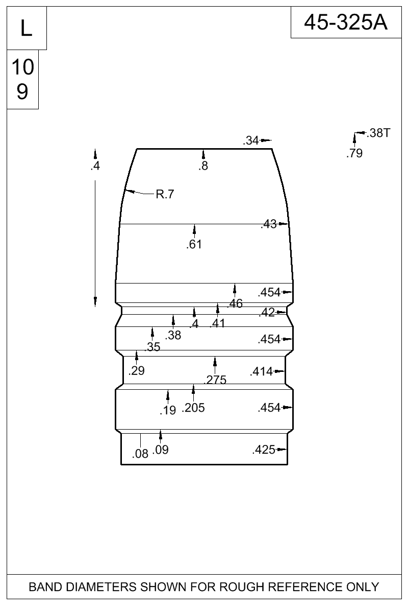 Dimensioned view of bullet 45-325A