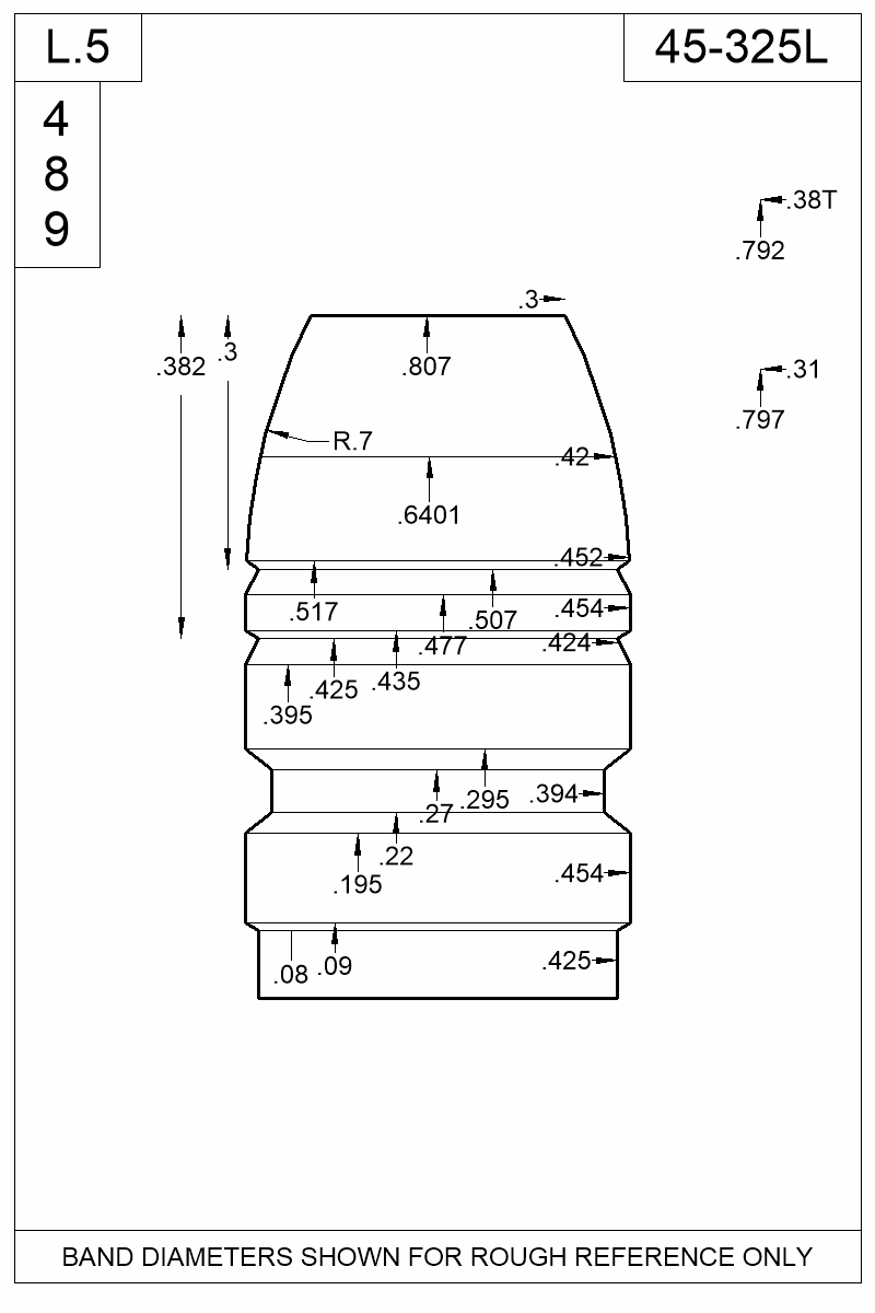 Dimensioned view of bullet 45-325L