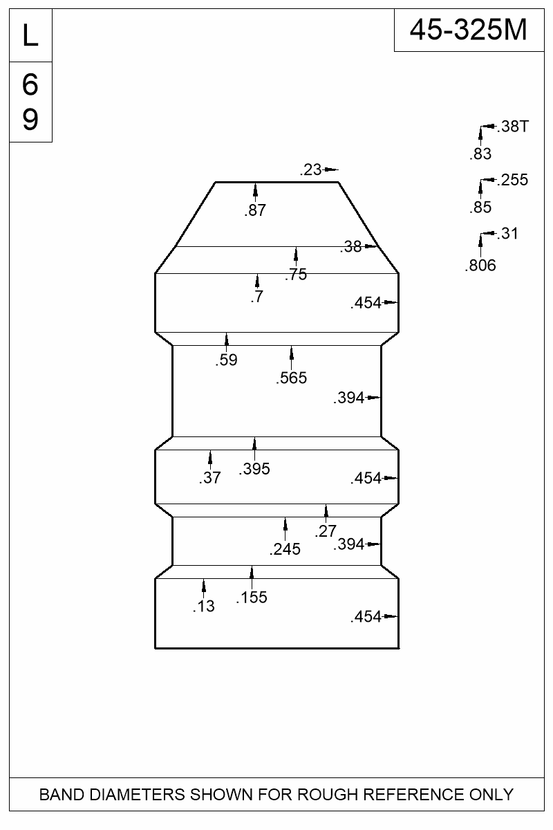 Dimensioned view of bullet 45-325M