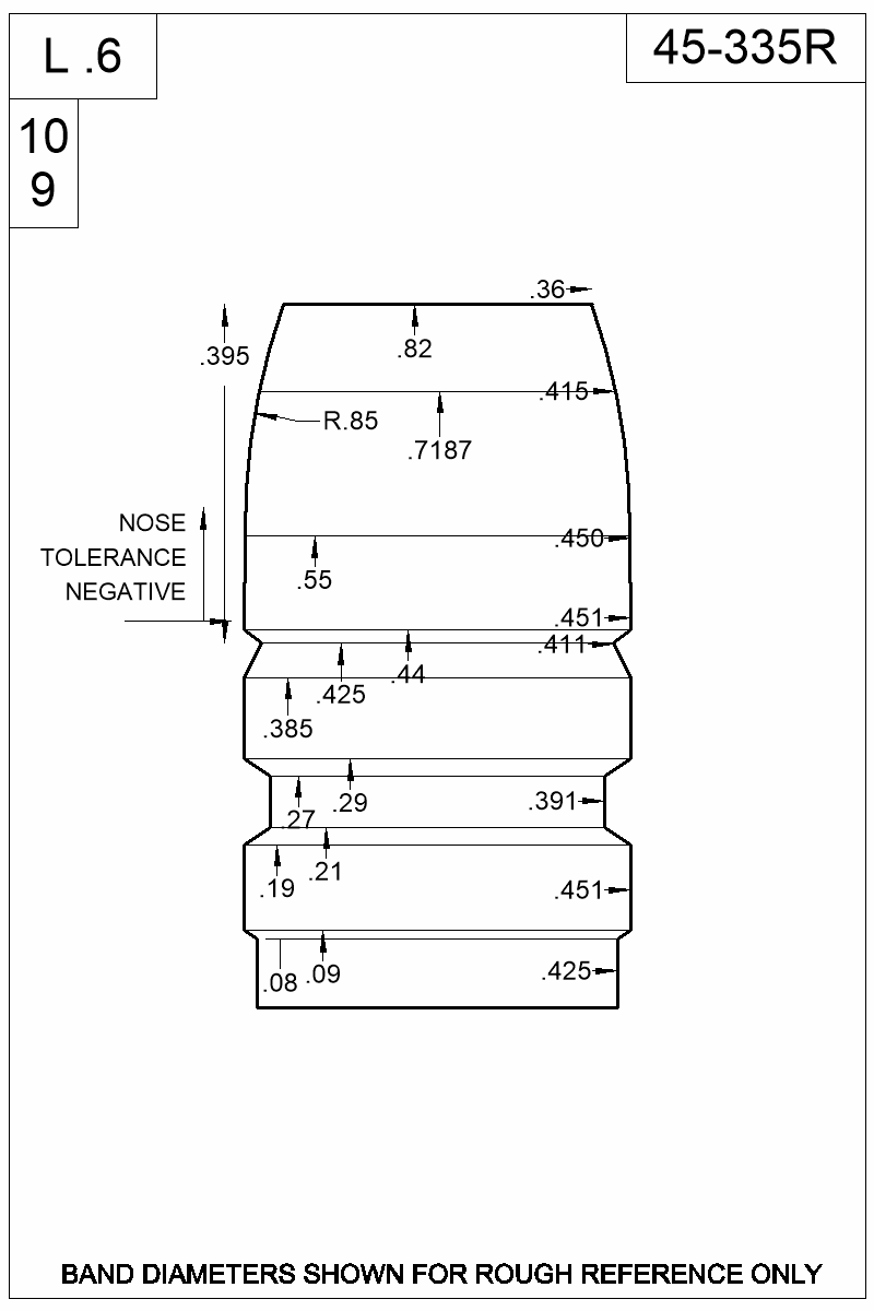 Dimensioned view of bullet 45-335R