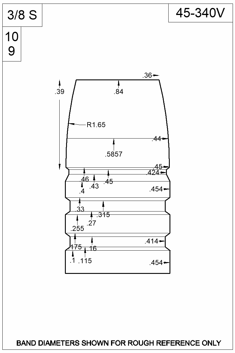 Dimensioned view of bullet 45-340V