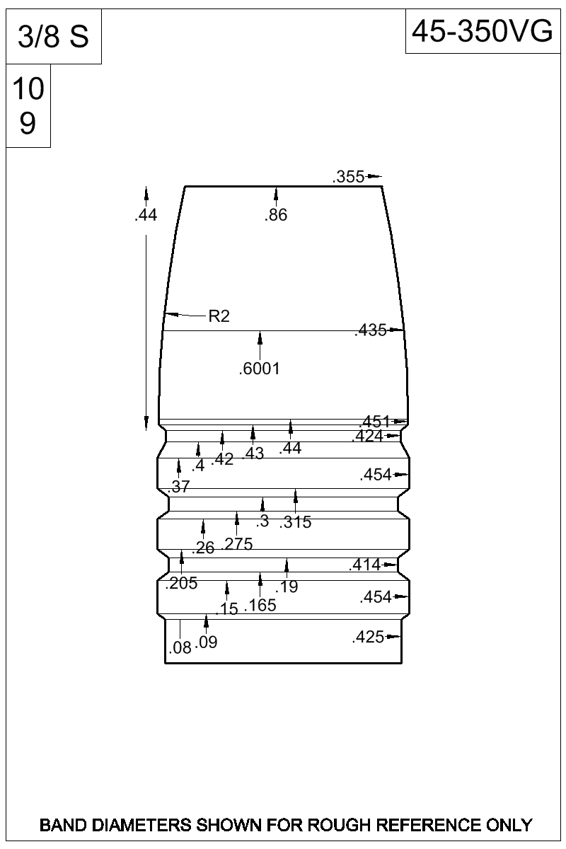 Dimensioned view of bullet 45-350VG