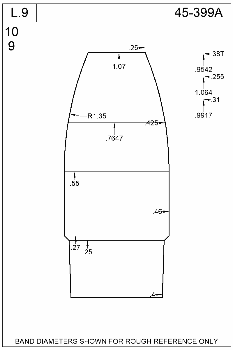 Dimensioned view of bullet 45-399A