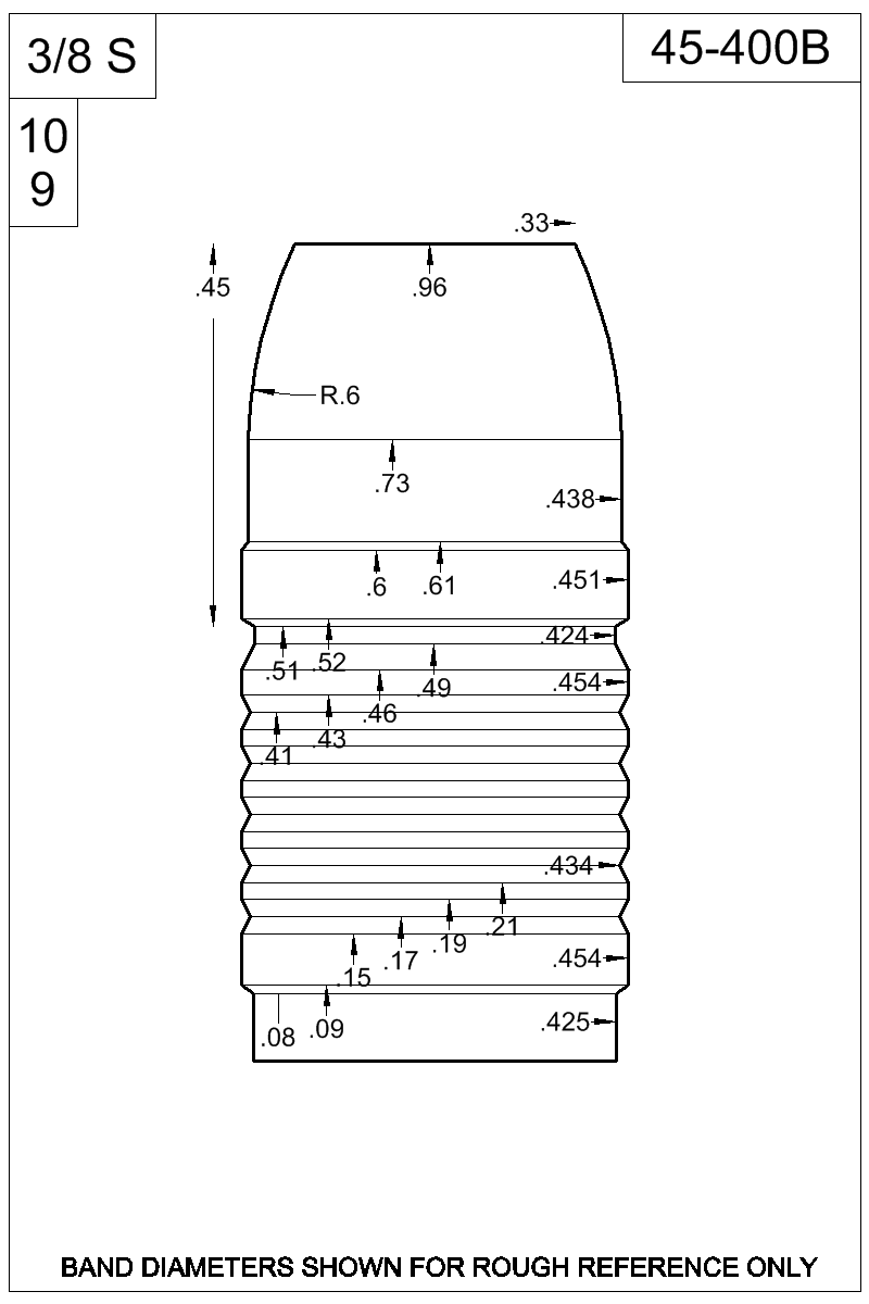 Dimensioned view of bullet 45-400B