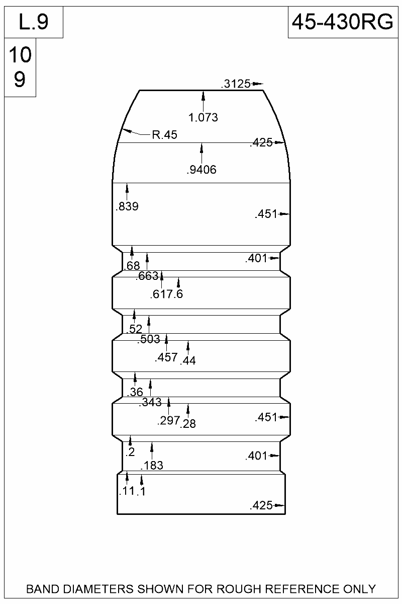 Dimensioned view of bullet 45-430RG