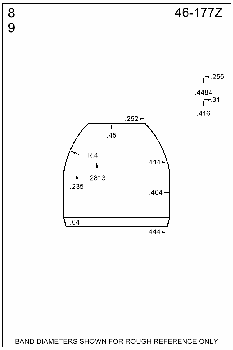 Dimensioned view of bullet 46-177Z