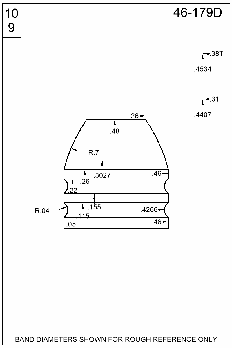 Dimensioned view of bullet 46-179D