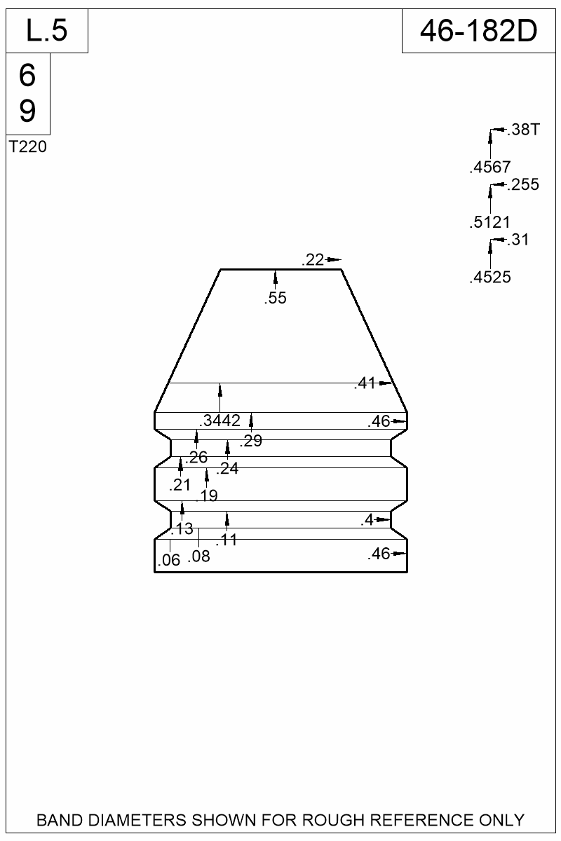 Dimensioned view of bullet 46-182D