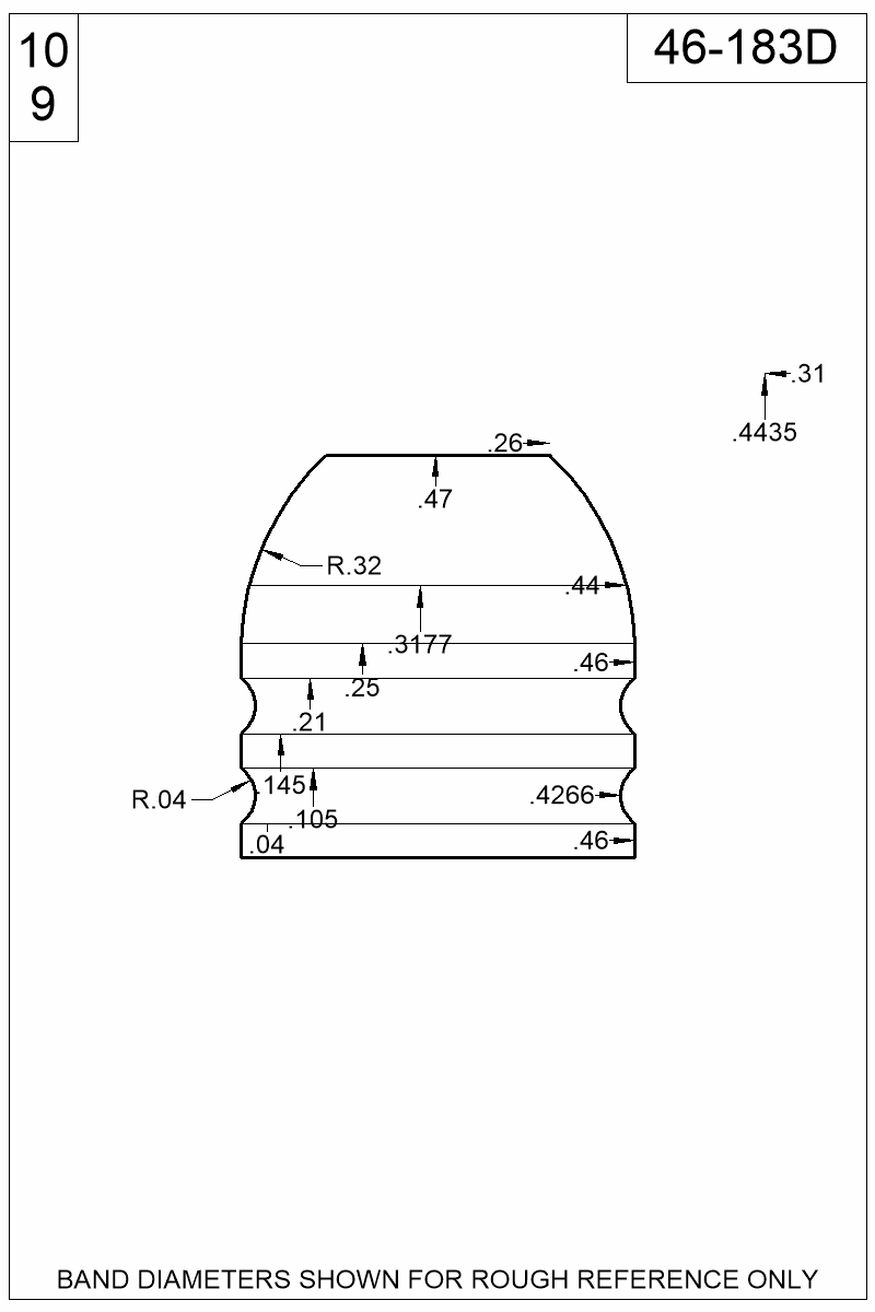 Dimensioned view of bullet 46-183D