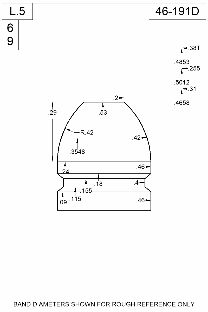 Dimensioned view of bullet 46-191D