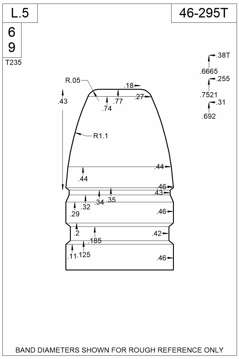 Dimensioned view of bullet 46-295T
