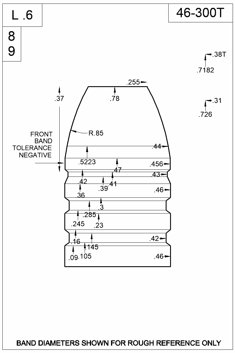 Dimensioned view of bullet 46-300T