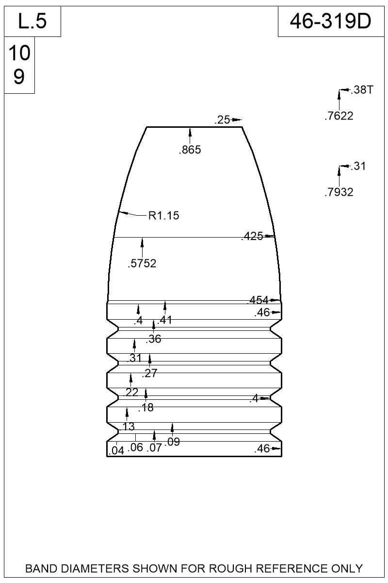 Dimensioned view of bullet 46-319D