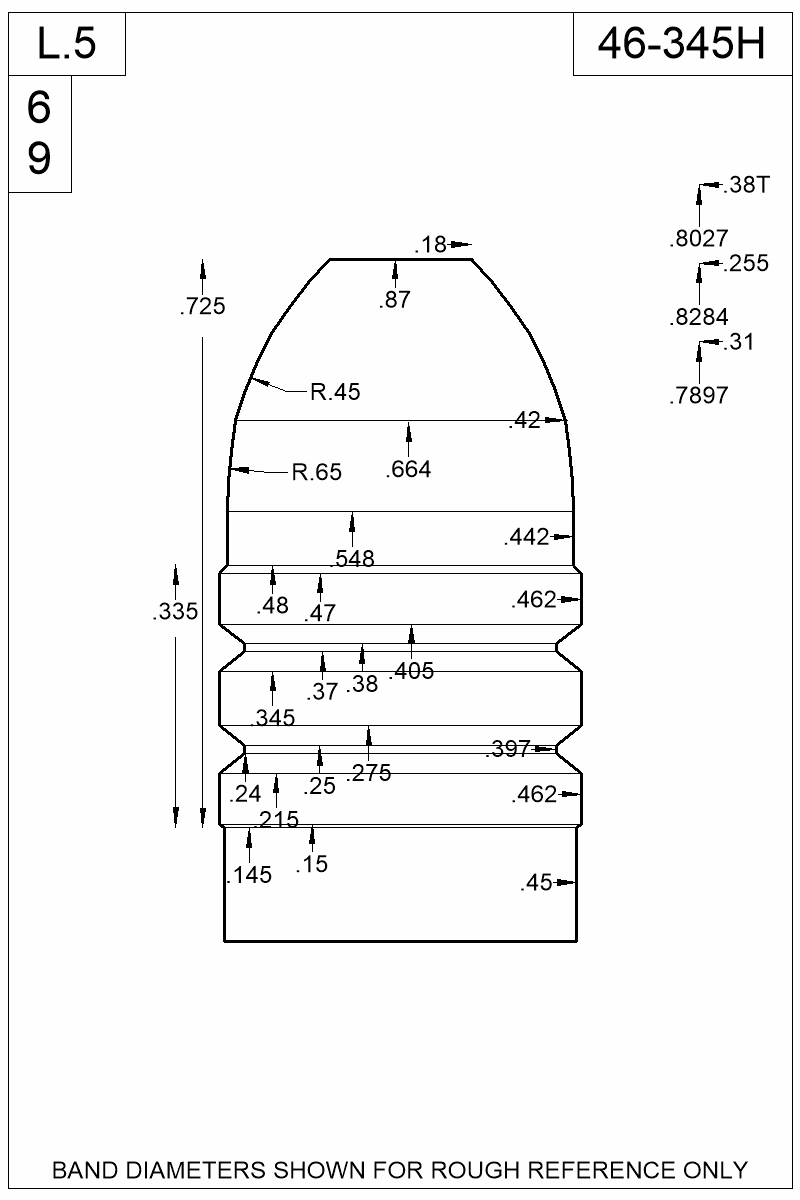 Dimensioned view of bullet 46-345H
