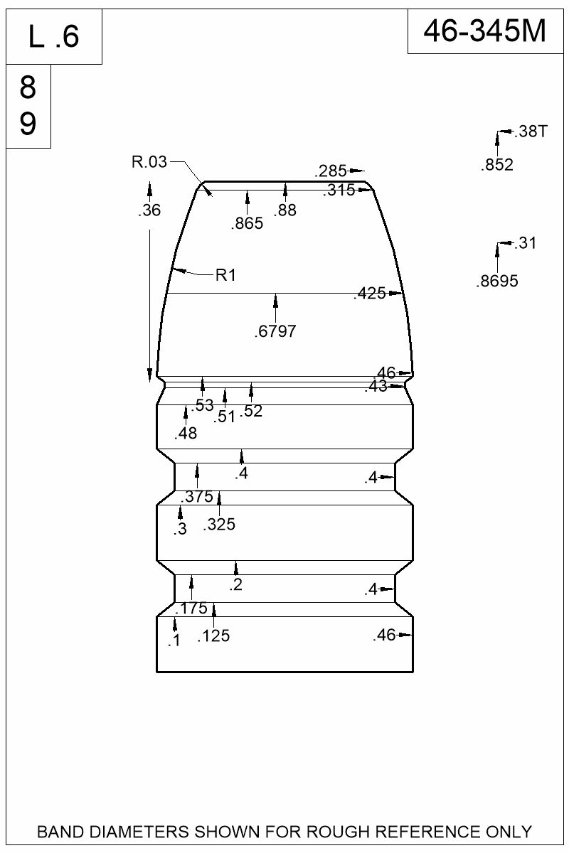 Dimensioned view of bullet 46-345M