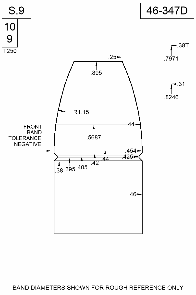 Dimensioned view of bullet 46-347D