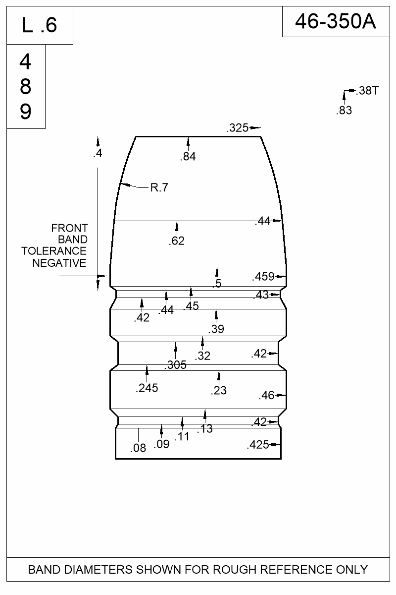 Dimensioned view of bullet 46-350A